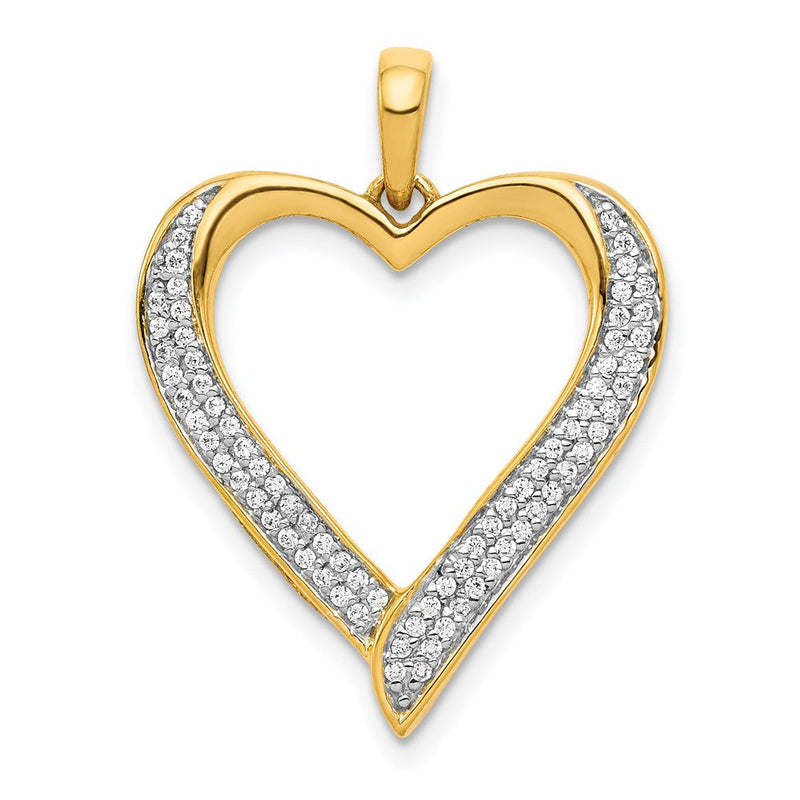 14K Gelbgold und Rhodium Herzanhänger mit 0,25 ct. echten Diamanten