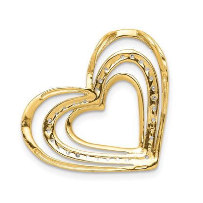 14K Gelbgold.01ct. Echt Diamant und Rhodium Dreifach Herz Kette Anhänger