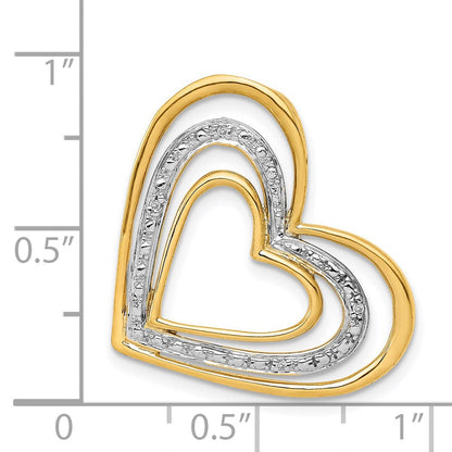 14K Gelbgold.01ct. Echt Diamant und Rhodium Dreifach Herz Kette Anhänger
