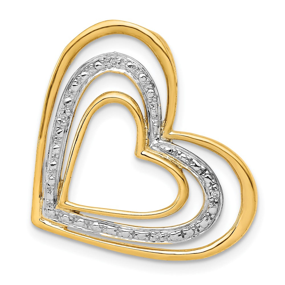 14K Gelbgold.01ct. Echt Diamant und Rhodium Dreifach Herz Kette Anhänger
