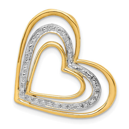 14K Gelbgold.01ct. Echt Diamant und Rhodium Dreifach Herz Kette Anhänger