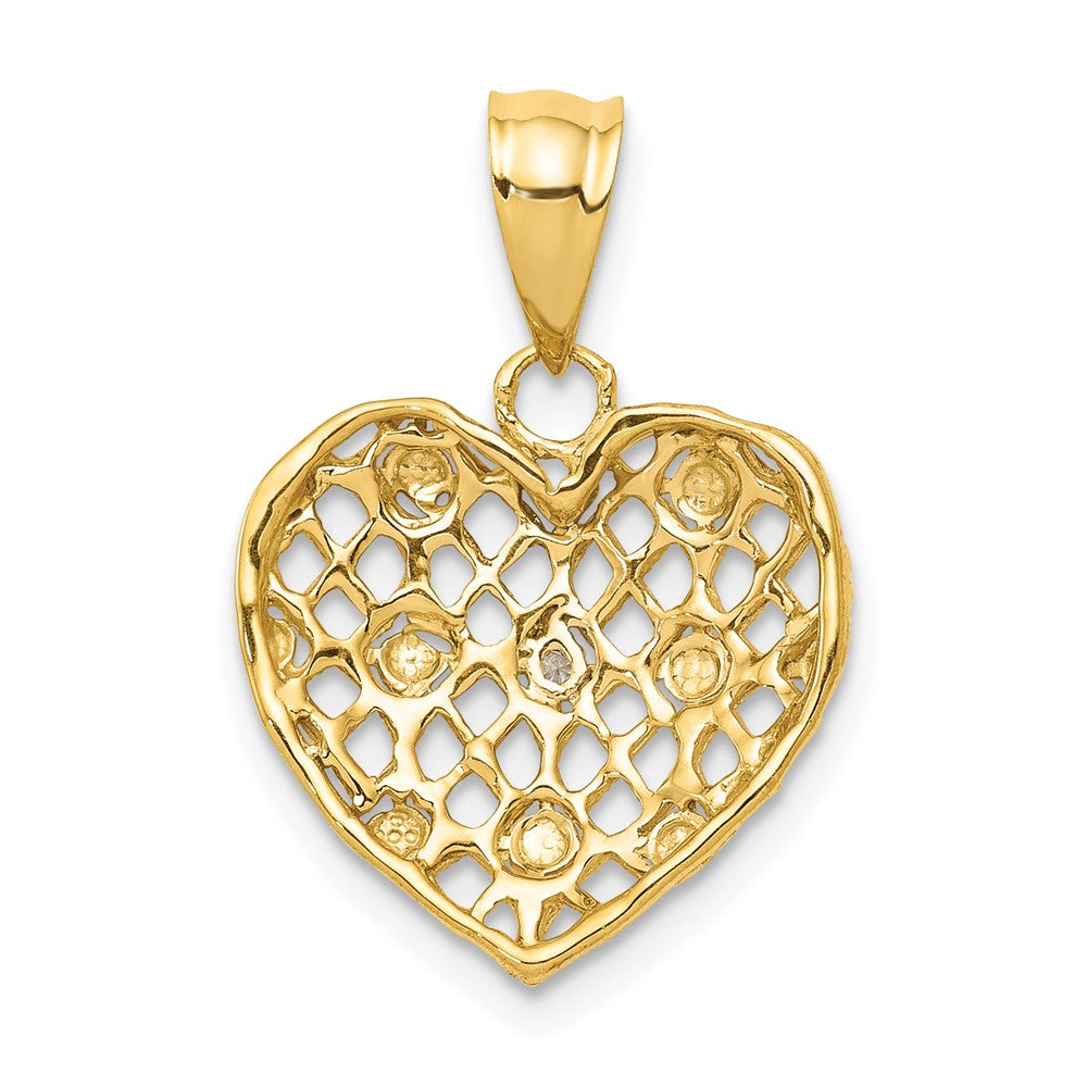 10K Gelb mit Rhodium und Weiß Rhodium 1/2pt Diamant Herz Anhänger