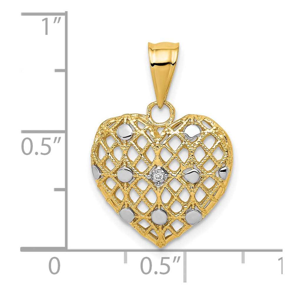 10K Gelb mit Rhodium und Weiß Rhodium 1/2pt Diamant Herz Anhänger