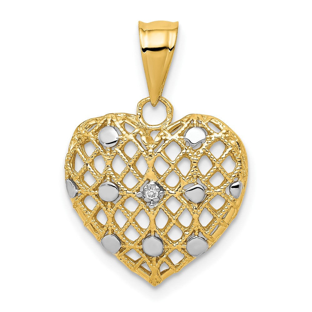 10K Gelb mit Rhodium und Weiß Rhodium 1/2pt Diamant Herz Anhänger