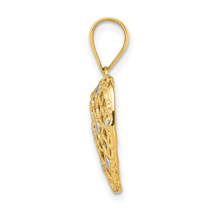 14K Gelbgold und Weißrhodium Herz-Anhänger mit 0,5 pt echtem Diamant
