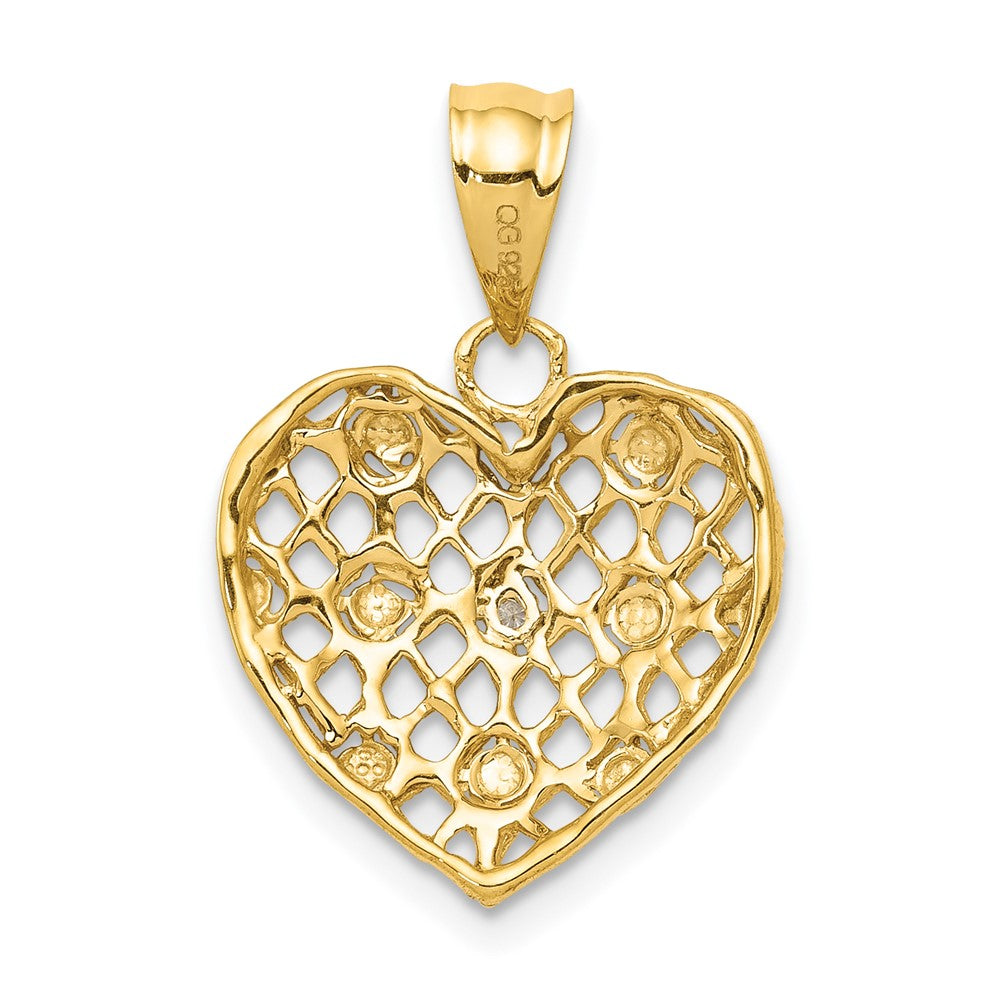 14K Gelbgold und Weißrhodium Herz-Anhänger mit 0,5 pt echtem Diamant
