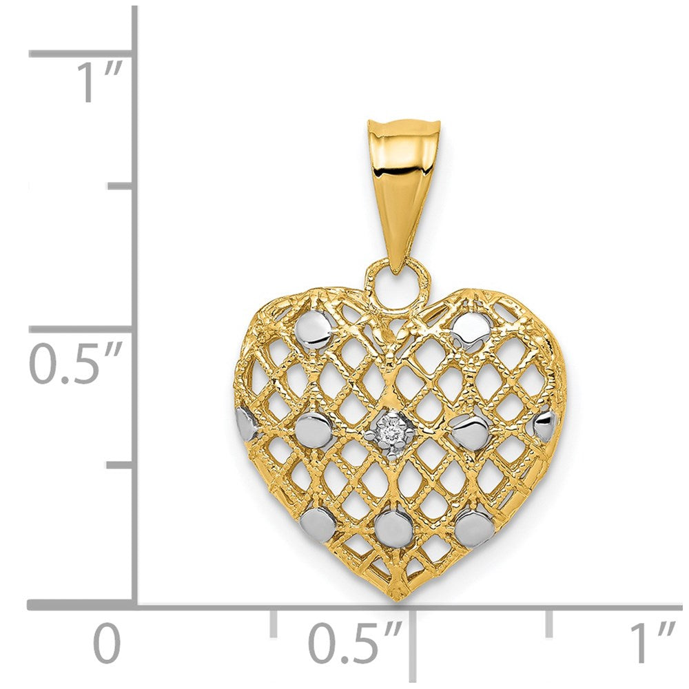 14K Gelbgold und Weißrhodium Herz-Anhänger mit 0,5 pt echtem Diamant