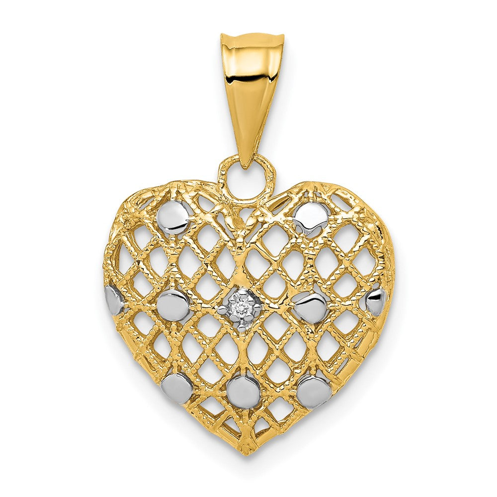 14K Gelbgold und Weißrhodium Herz-Anhänger mit 0,5 pt echtem Diamant