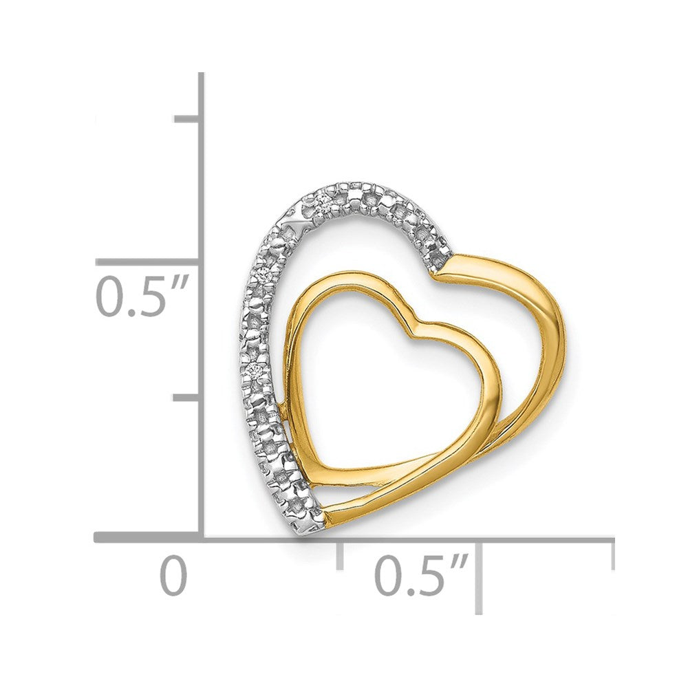 14K Gelbgold.01ct. Echt Diamant Doppelt Herz Kette Anhänger