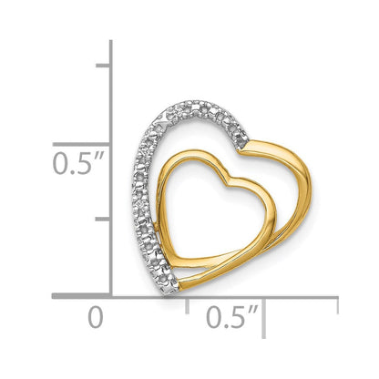 14K Gelbgold.01ct. Echt Diamant Doppelt Herz Kette Anhänger