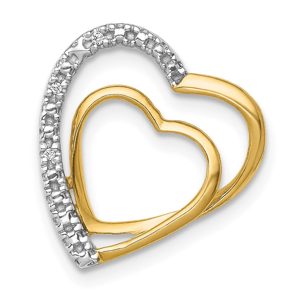 14K Gelbgold.01ct. Echt Diamant Doppelt Herz Kette Anhänger