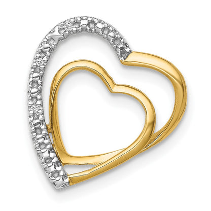 14K Gelbgold.01ct. Echt Diamant Doppelt Herz Kette Anhänger