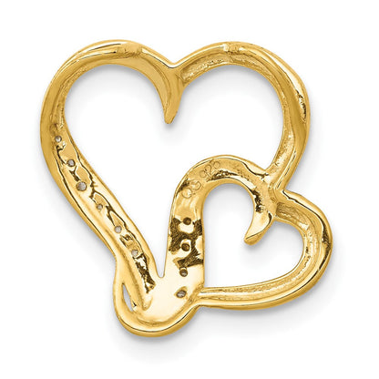 14K Gelbgold.03ct. Echt Diamant Doppelt Herz Kette Anhänger