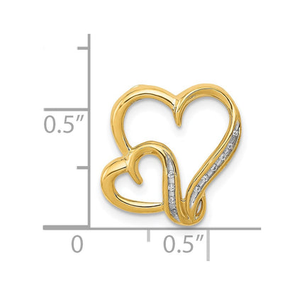 14K Gelbgold.03ct. Echt Diamant Doppelt Herz Kette Anhänger