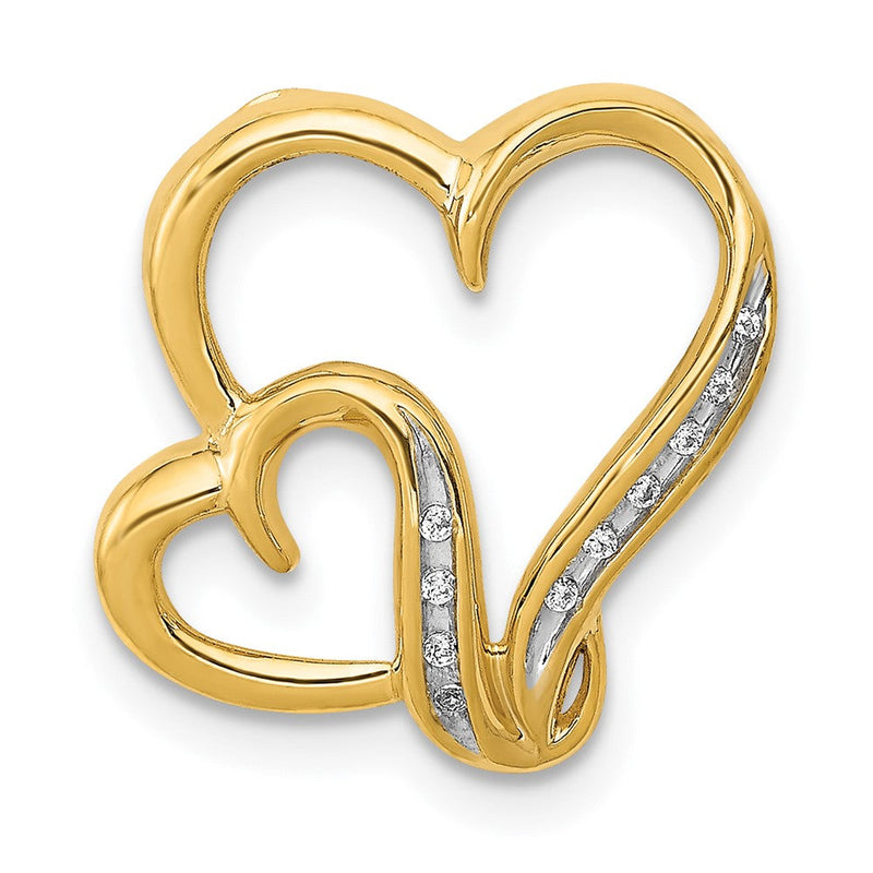 14K Gelbgold.03ct. Echt Diamant Doppelt Herz Kette Anhänger