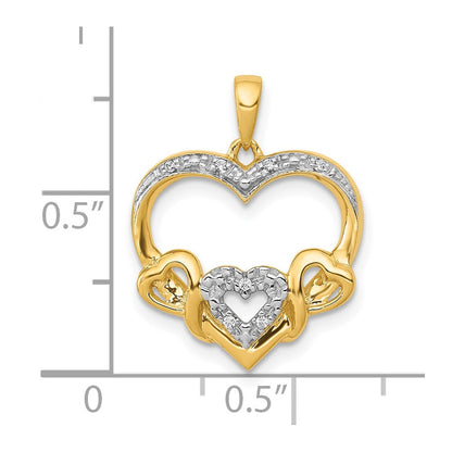 10K Gelbgold.03ct. Diamant Herz mit Drei Smaller Herzen Anhänger