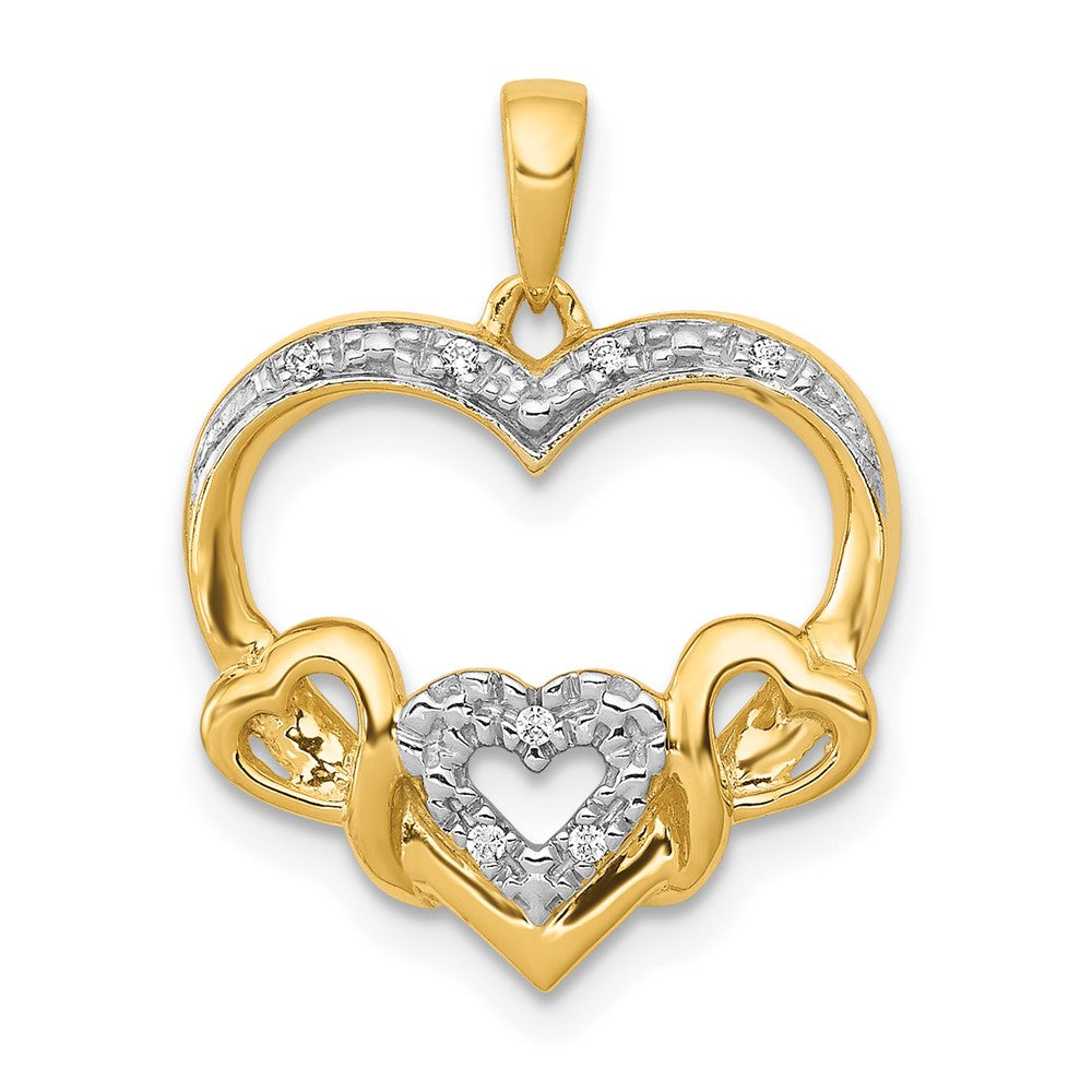 10K Gelbgold.03ct. Diamant Herz mit Drei Smaller Herzen Anhänger
