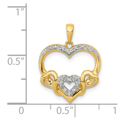 14K Gelbgold Anhänger mit 0,03 ct. echtem Diamant-Herz und drei kleineren Herzen