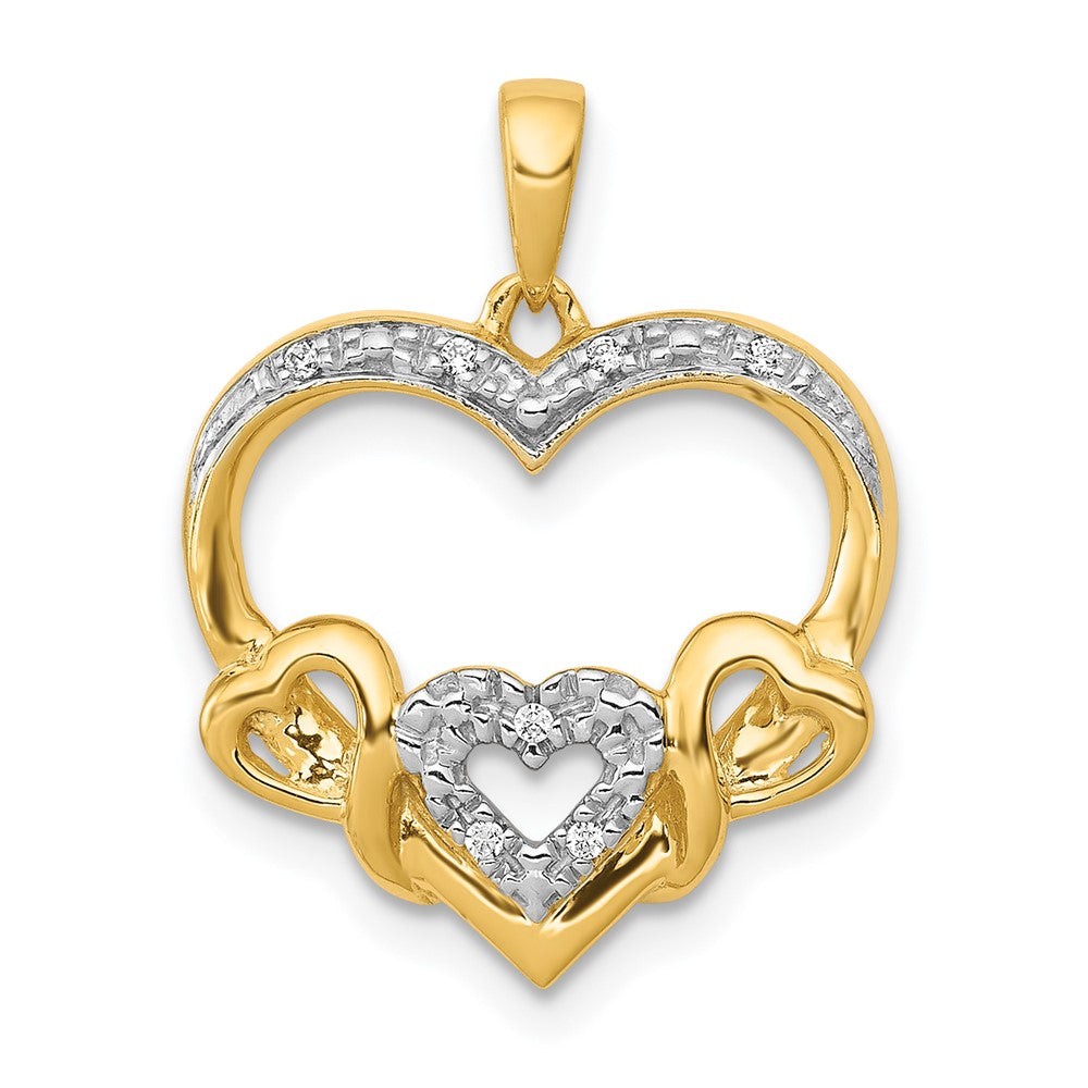 14K Gelbgold Anhänger mit 0,03 ct. echtem Diamant-Herz und drei kleineren Herzen