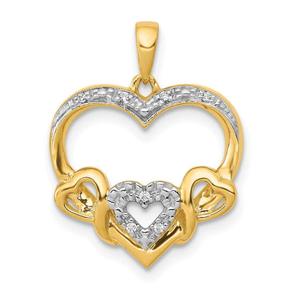 14K Gelbgold Anhänger mit 0,03 ct. echtem Diamant-Herz und drei kleineren Herzen