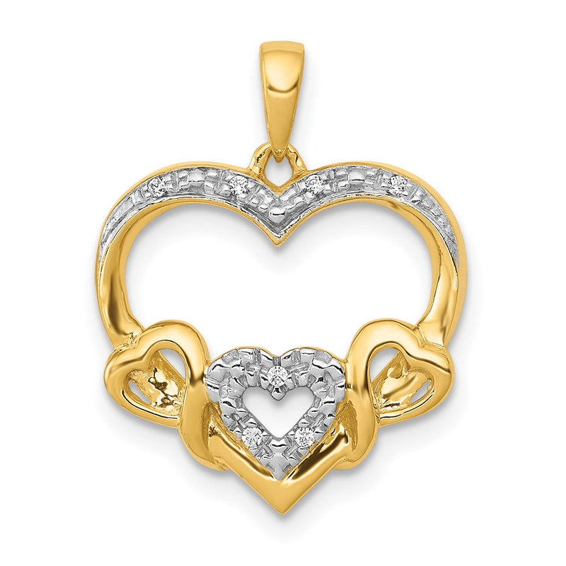 14K Gelbgold Anhänger mit 0,03 ct. echtem Diamant-Herz und drei kleineren Herzen