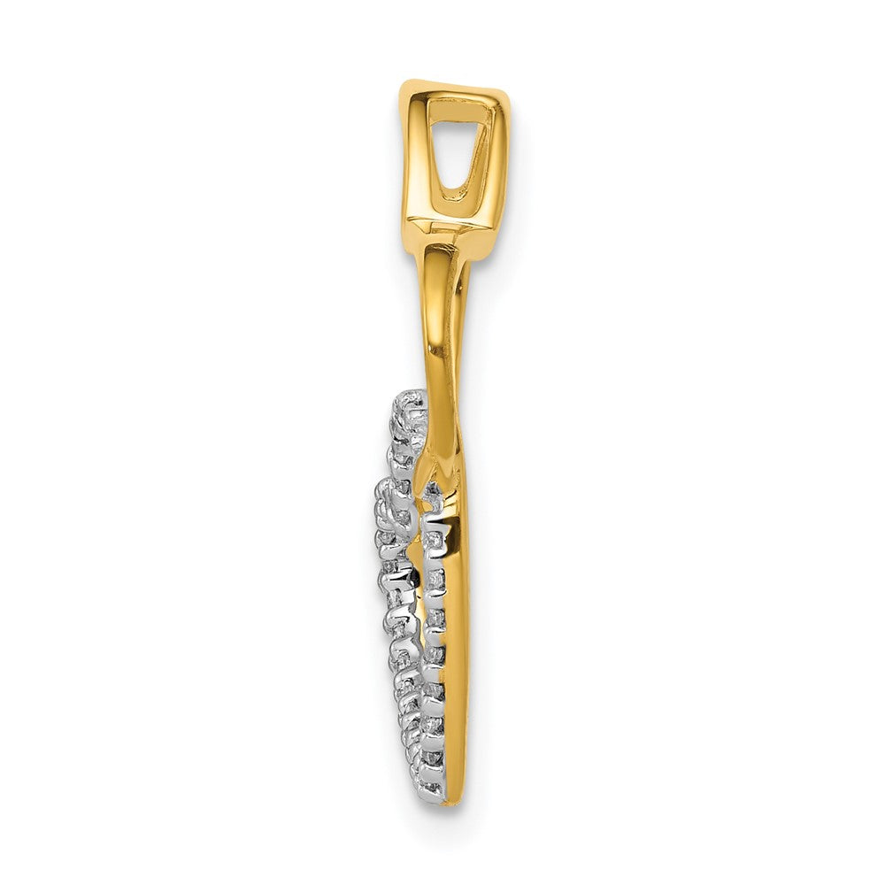 14K Bicolor Gold 1/10ct. Echt Diamant Doppelt Herz Kette Anhänger