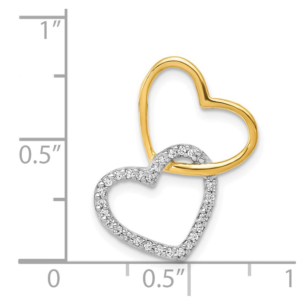 14K Bicolor Gold 1/10ct. Echt Diamant Doppelt Herz Kette Anhänger