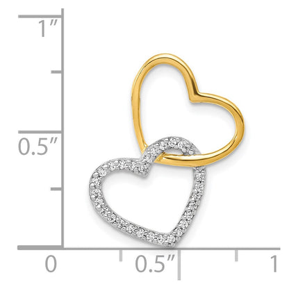 14K Bicolor Gold 1/10ct. Echt Diamant Doppelt Herz Kette Anhänger