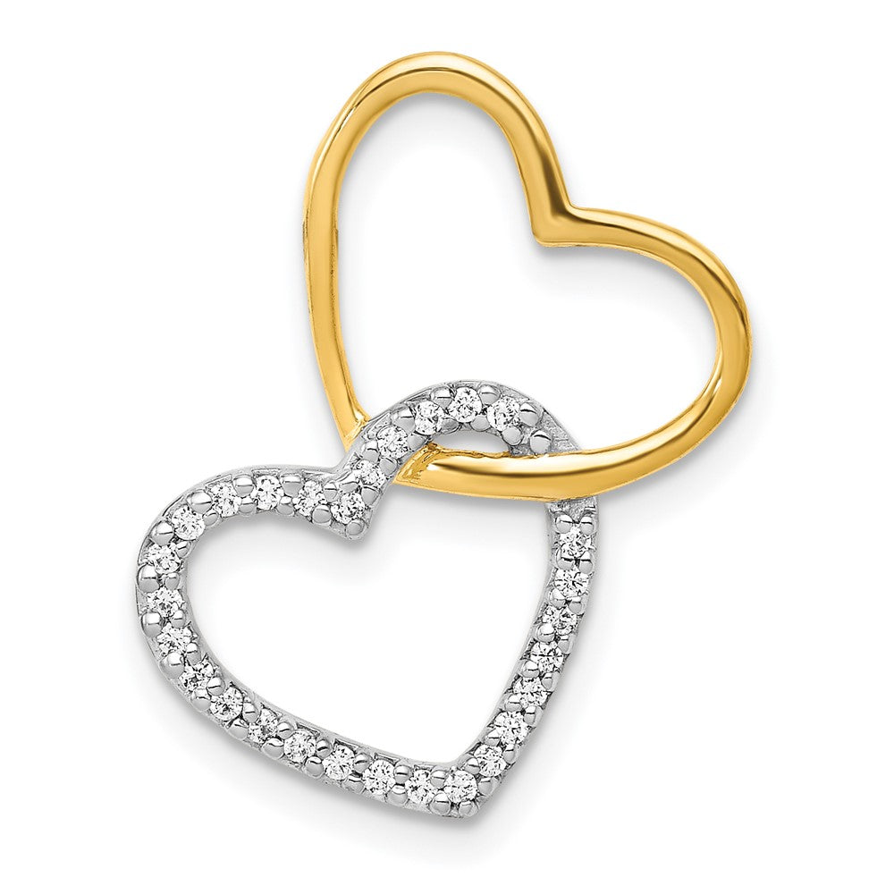14K Bicolor Gold 1/10ct. Echt Diamant Doppelt Herz Kette Anhänger