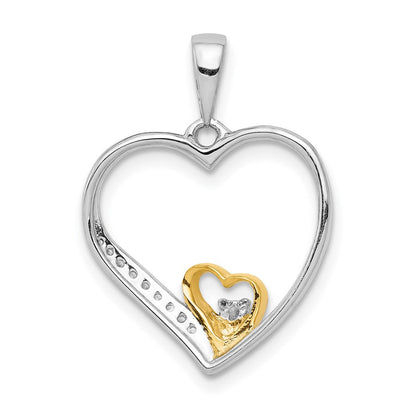 14 Karat Bicolor-Gold Doppelherz-Anhänger mit 0,05 ct. echten Diamanten