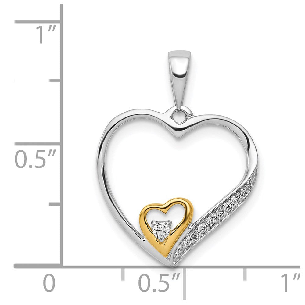 14 Karat Bicolor-Gold Doppelherz-Anhänger mit 0,05 ct. echten Diamanten