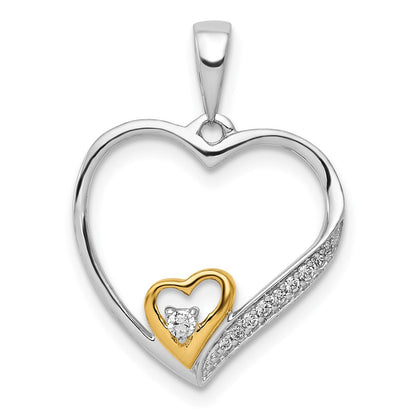 14 Karat Bicolor-Gold Doppelherz-Anhänger mit 0,05 ct. echten Diamanten