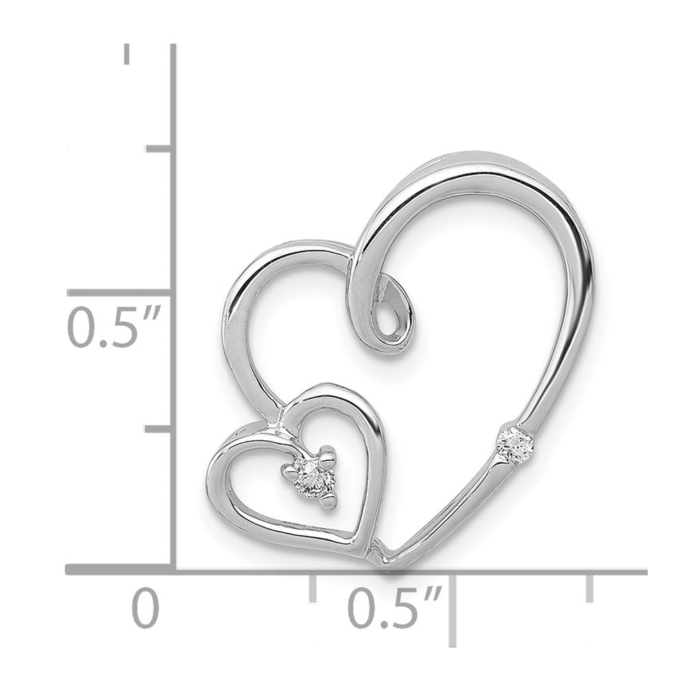 14K Weißgold 1/20ct. Echt Diamant Doppelt Herzen Kette Anhänger
