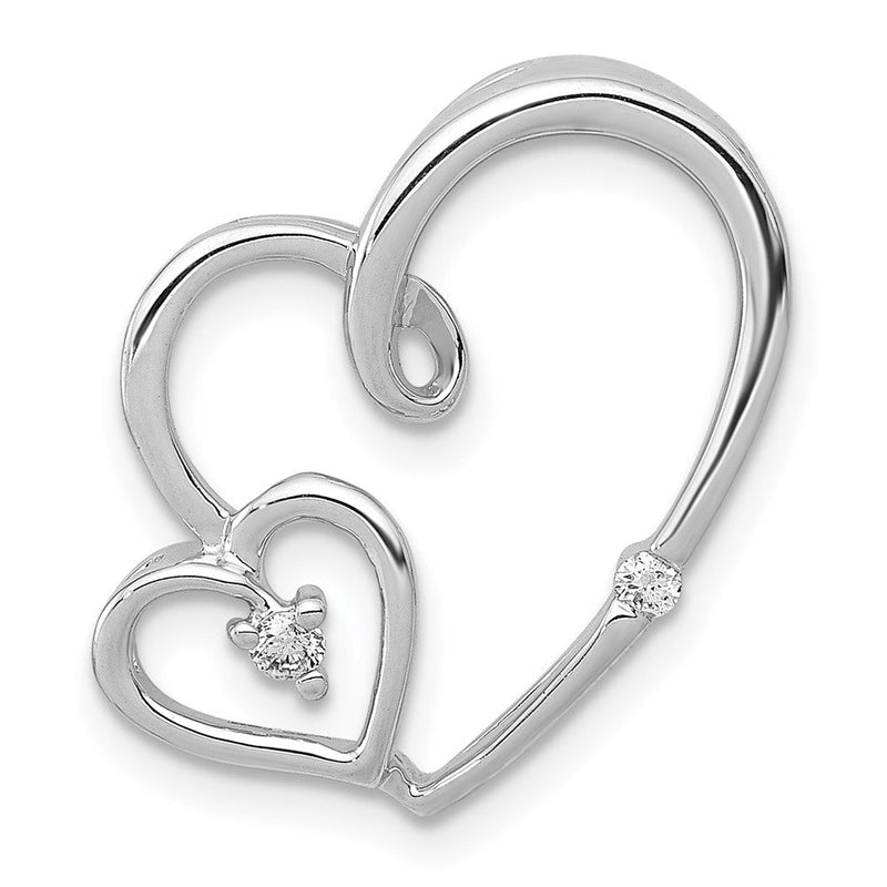 14K Weißgold 1/20ct. Echt Diamant Doppelt Herzen Kette Anhänger