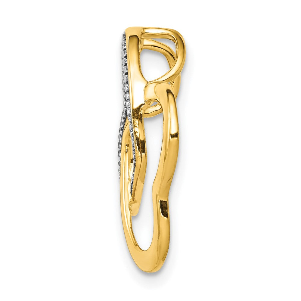 14K Gelbgold.01ct. Echt Diamant Doppelt Entwined Herz Kette Anhänger