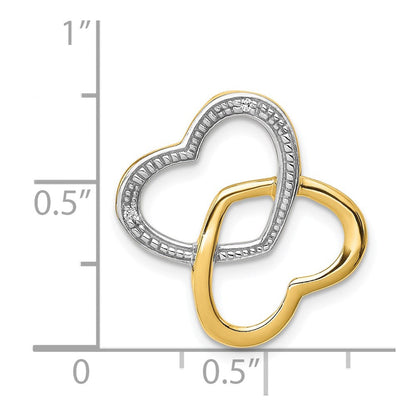 14K Gelbgold.01ct. Echt Diamant Doppelt Entwined Herz Kette Anhänger