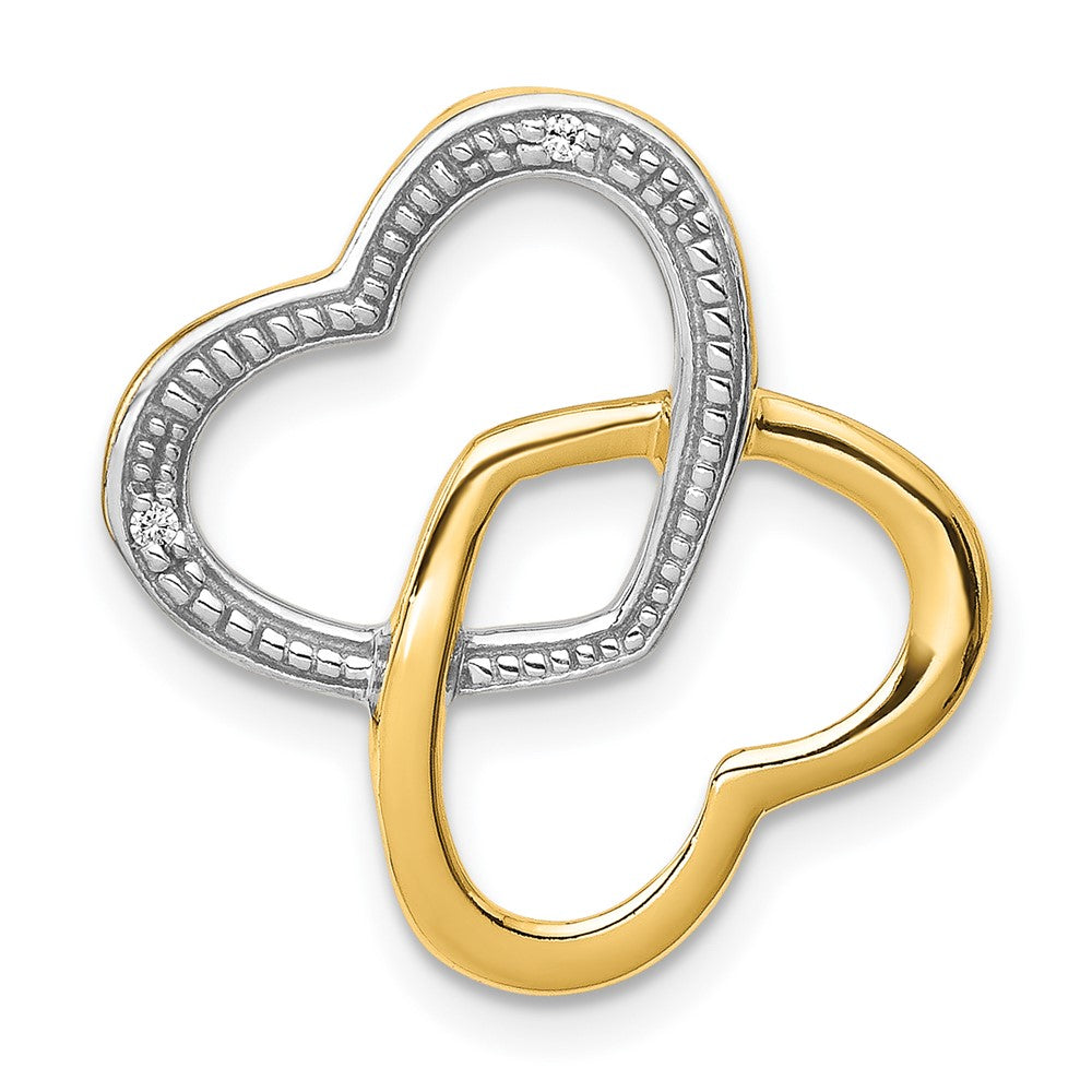 14K Gelbgold.01ct. Echt Diamant Doppelt Entwined Herz Kette Anhänger