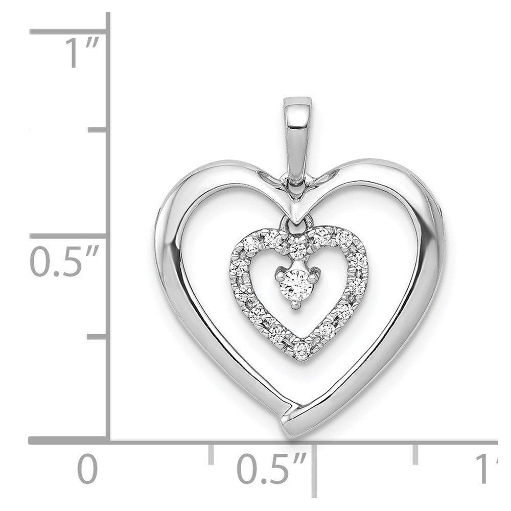 14 Karat Weißgold Herz-Anhänger mit 0,1 ct. echten Diamanten, baumelnd