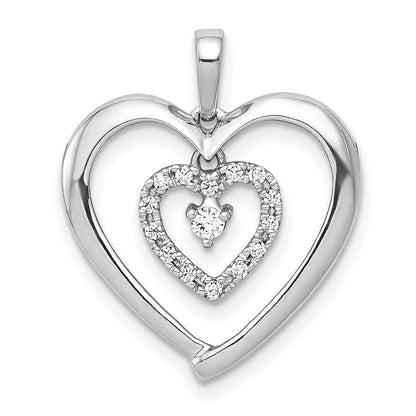 14 Karat Weißgold Herz-Anhänger mit 0,1 ct. echten Diamanten, baumelnd
