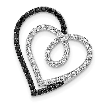 14k Weißgold Anhänger mit ineinander verschlungenen Herzen mit schwarzen und weißen echten Diamanten