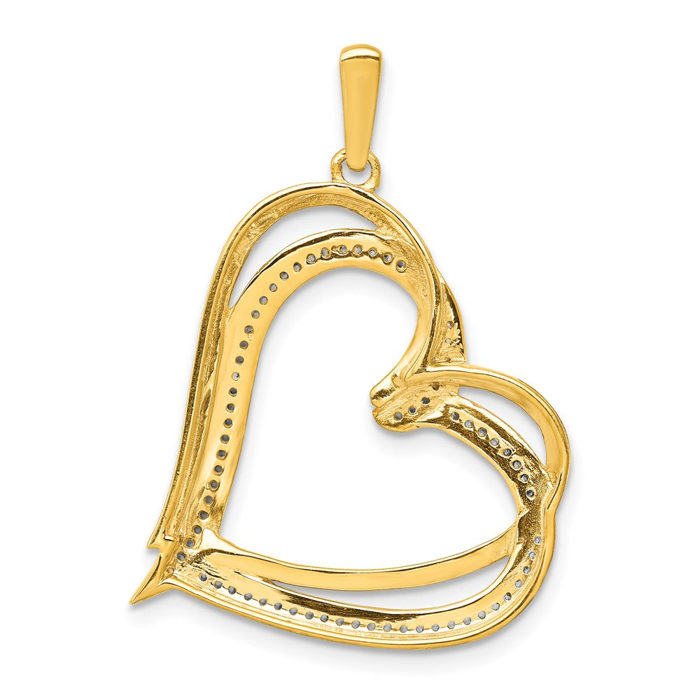 14 Karat Gelbgold und Rhodium 0,16 ct. Echtdiamant-Doppelherz-Anhänger