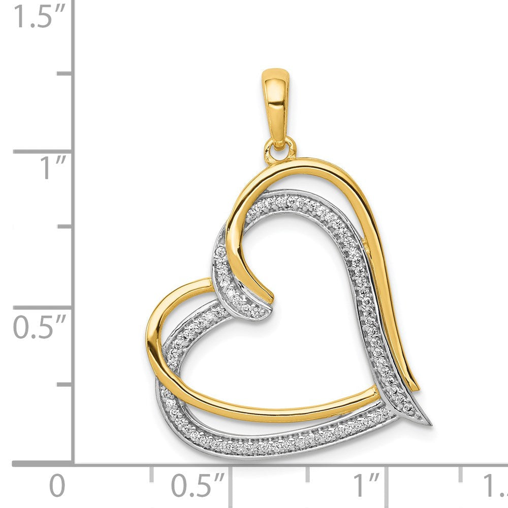 14 Karat Gelbgold und Rhodium 0,16 ct. Echtdiamant-Doppelherz-Anhänger