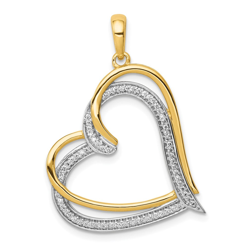14 Karat Gelbgold und Rhodium 0,16 ct. Echtdiamant-Doppelherz-Anhänger