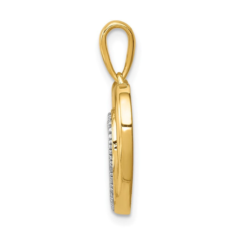 14K Gelbgold Anhänger mit 0,01 ct. echtem Diamant und Rhodium, Doppelherz-Design