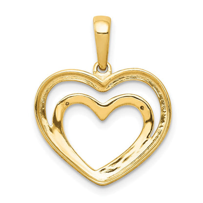 14K Gelbgold Anhänger mit 0,01 ct. echtem Diamant und Rhodium, Doppelherz-Design