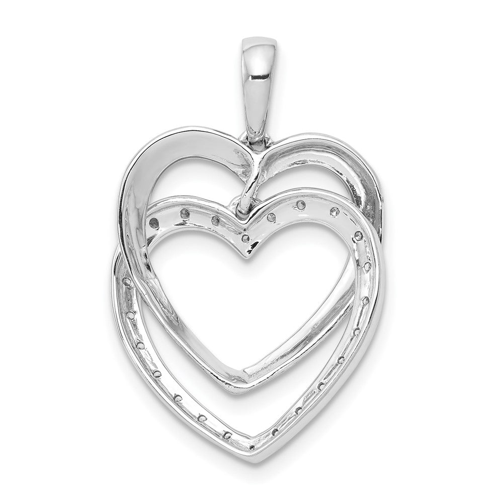 14k Weißgold Anhänger mit doppeltem Herz und 0,1 ct. echten Diamanten