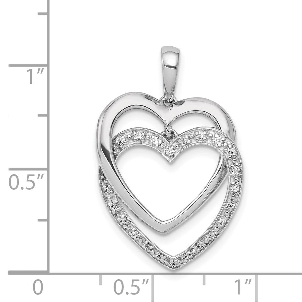 14k Weißgold Anhänger mit doppeltem Herz und 0,1 ct. echten Diamanten