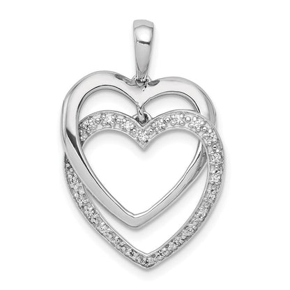 14k Weißgold Anhänger mit doppeltem Herz und 0,1 ct. echten Diamanten