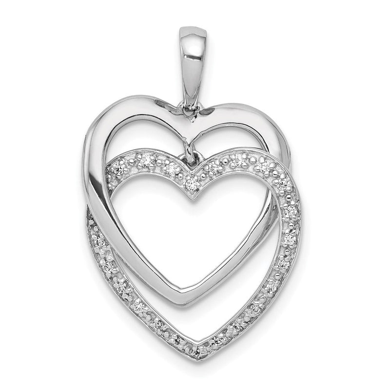 14k Weißgold Anhänger mit doppeltem Herz und 0,1 ct. echten Diamanten
