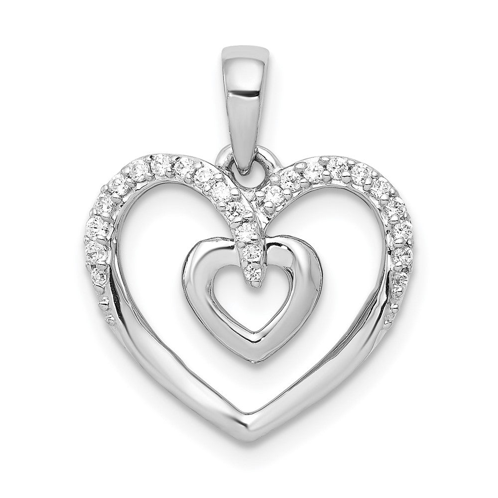 14K Weißgold Doppelherz-Anhänger mit 0,10 ct. echtem Diamant